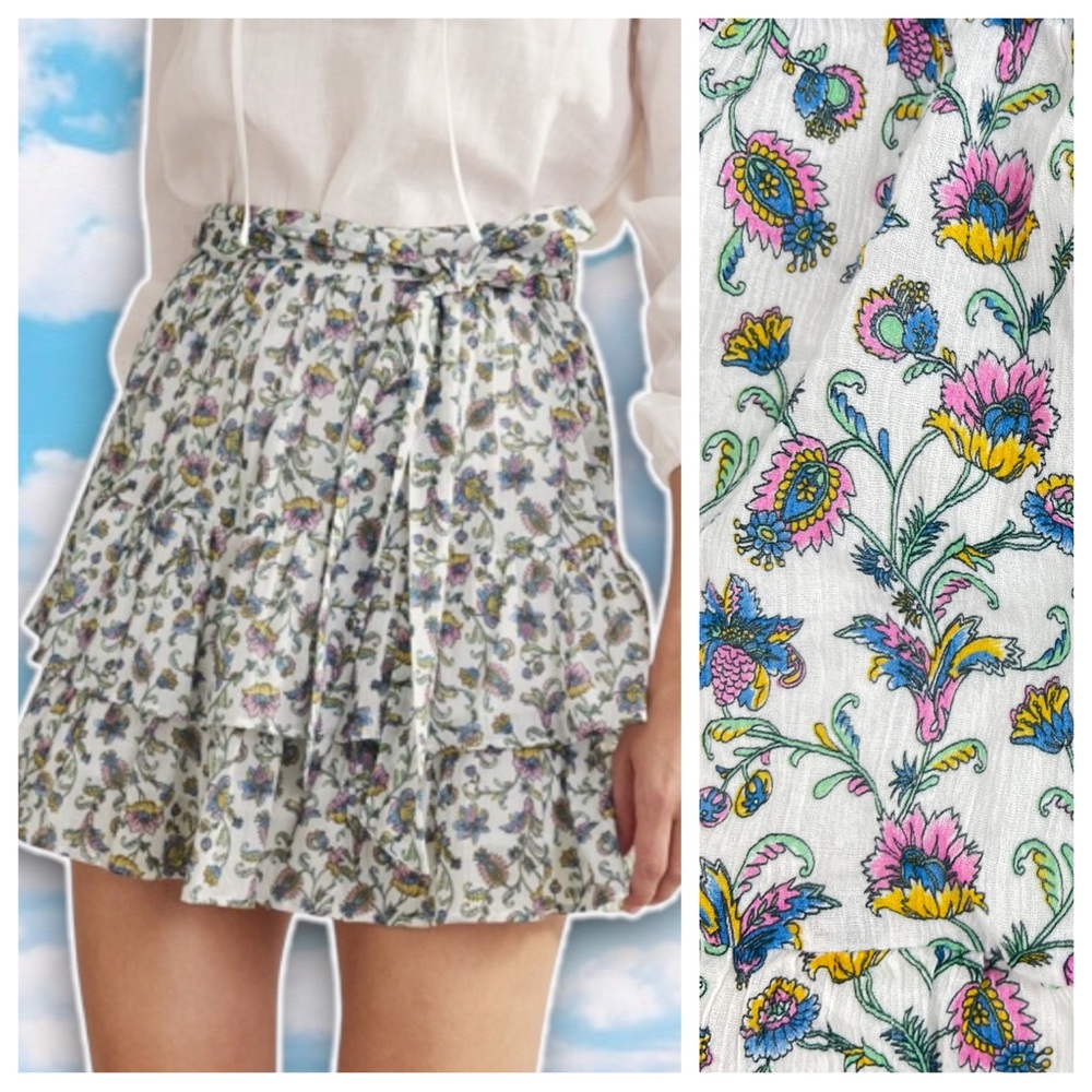 NWT BODEN Floral Print Tie Waist Crinkle Mini Skirt Tiered Ruffle Boho Preppy